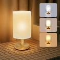 thumbnail image 1 of Meitianfacai Table Lamp For Bedroom 3 Way Dimmable Nightstand Lamp With Round Flaxen Fabric Shade For Living Room Office Dorm, Solid Wood, LED Bulb Included, 1 of 9