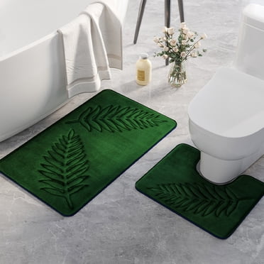 Fridja Summer Clearance Bathroom Rugs Sets 2 Piece Non Slip, Leaf Bath Mats for Bathroom Floor Set of 2, Ultra Soft and Quick Dry Bath Rugs, Machine Washable Rugs for Bathtub, Shower, Green