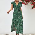 thumbnail image 1 of Jusqu'à 65 % de Réduction! Robes de Mode d'Été pour Femmes 2024 Grande Taille Printemps / Vacances Loisirs Robe à Col en V Taille Haute à Lacets Fendue Imprimée, 1 of 8