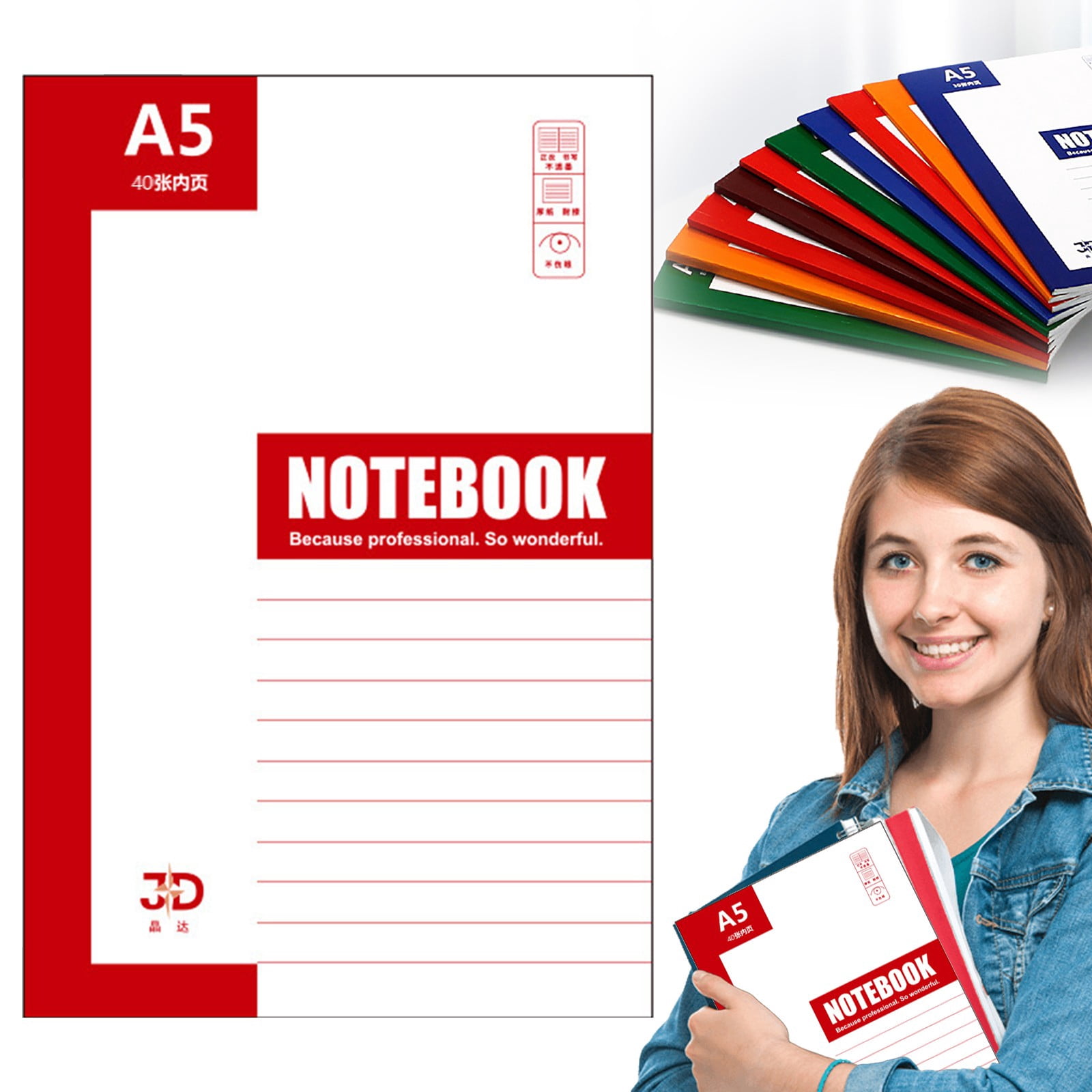 HUASHENG Composition Notebook Wide Ruled 1Pack 30\40sheets A5 Size Notebooks For School Notebooks For Work Wide Ruled Notebook