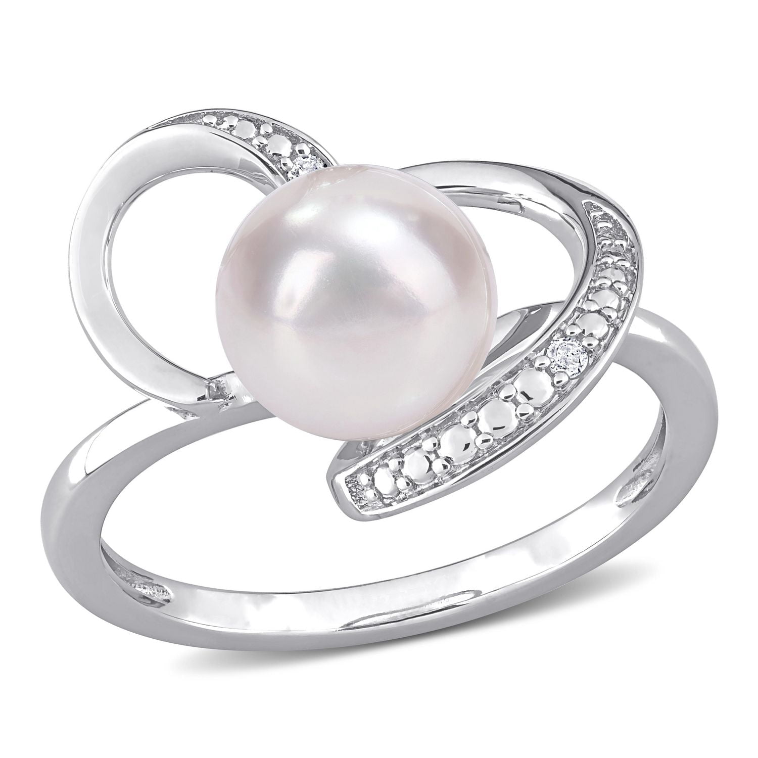 Bague en forme de coeur Miabella avec perle d’eau douce cultivée et accents de diamants en argent sterling