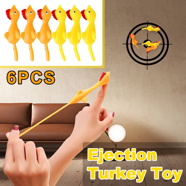 6 PCS Creative Ejection Chicken Toy Light Rubber Finger Prank Flying Toy
