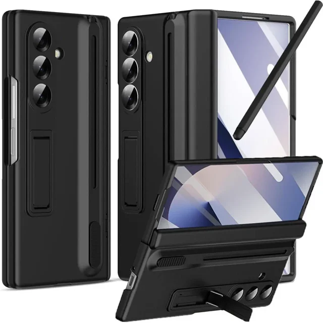 Case for Samsung Galaxy Z Fold 5 with S Pen Holder and Stylus & Invisible Kickstand, Full Body Hinge Built-in Screen Protector Fold5 Phone Cover for Samsung Z Fold 5 Case with S Pen Slot