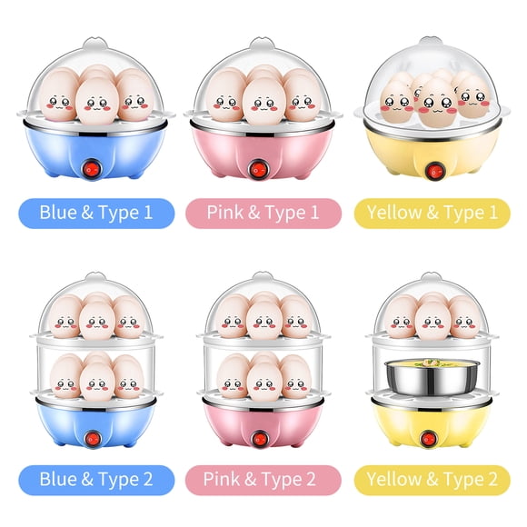 Boiled Double Layer Egg Cooker 14 Egg Capacity Hard Boiled Egg Cooker Anti-dry Electric Egg Boiler with 40mL Measuring Cup Steam Vegetables