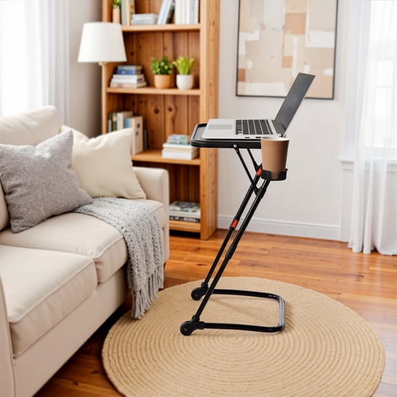 Poste de travail pliable noir Homy Casa avec porte-gobelet et hauteurs ajustables