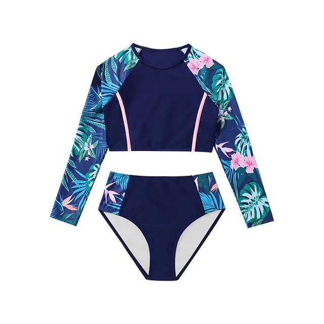 Girls Swimsuit Rash Guard Swimwear Long Sleeve High Waisted Bikini Set Bathing Suits With UPF50+ Print Short Girls Guard Set Bathing Suits Girls Size 12 Size 12 Swimsuit Tween Bathing Suits Cow Print