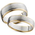 thumbnail image 1 of Two Tone 14k White & Yellow Gold Matching Wedding Ring Set His Hers Brushed Band, 1 of 1
