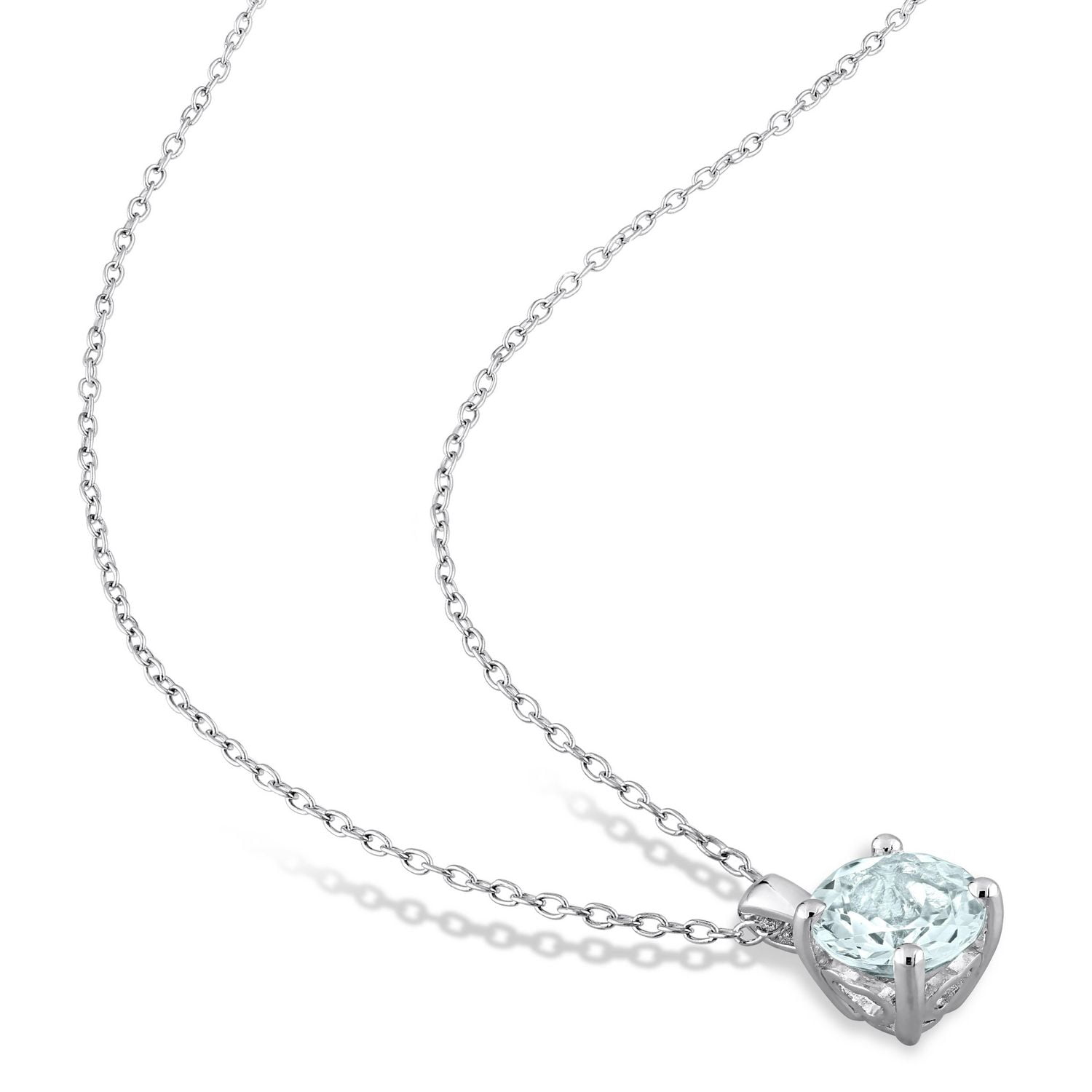 Pendentif Solitaire avec Chaîne Miabella avec 1 1/7 Carat PBT d'Aigue-marine en Argent Sterling