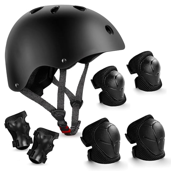 Casque de Vélo pour Enfants et Ensemble d'Équipement de Protection - Noir, 3 à 8 Ans, Garçons Filles, pour Planche à Roulettes Cyclisme Trottinette Patin à Roues Alignées