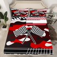 thumbnail image 2 of YST Draps de Course Taille Simple, Ensemble de Draps de Voiture de Course Rouge pour Enfants Garçons Drapeau Camouflage, Ensemble de Literie Sports Cool Vitesse Extrême Automobile Échiquier 3 Pcs, 2 of 5