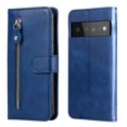 thumbnail image 1 of Case for Google Pixel 6 PRO 5G Zipper Pocket Wallet Leather Case Magnetic Closure Flip Cover - Blue, 1 of 5