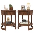 thumbnail image 1 of Gymax Table de Chevet 2 Pcs avec Tablette et Tiroir Grain de Bois Table d'Appoint Ronde pour Salon, 1 of 10