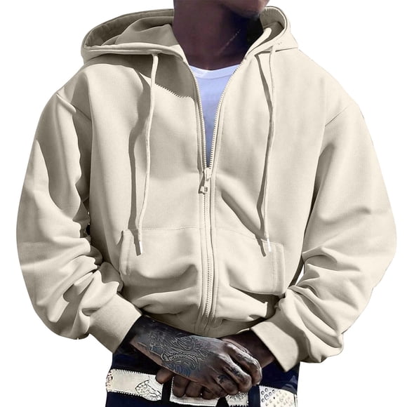 LUOGENLI Mens Hoodies Graphic Country Mens Zip up Hoodie Long Sleeve Full Zip Hooded Sweatshirt Pullover with Pocket Hoodies for Men Carhartt White Khaki Size L