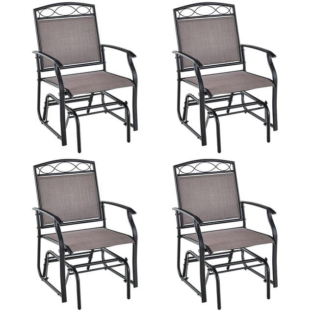 Costway Ensemble de 4 Pcs pour Patio Glider, Chaise Berçante à Bascule Simple avec Cadres en Métal Robustes et Sièges en Tissu Respirant Brun. Chaque Chaise Offre un Mouvement de Glisse Fluide, un Dossier Ergonomique Haut et des Accoudoirs Courbés pour le Confort. Idéal pour une Utilisation Extérieure dans les Cours Arrière, les porches Ou au Bord de la Piscine. Chaque Chaise Mesure 24 Pouces par 28.5 Pouces par 37 Pouces (L x L x H).