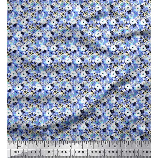 Soimoi Polyester Crepe Fabric Floral Shirting Print Sewing Fabric Yard 52 Inch Wide