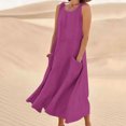 thumbnail image 1 of Meichang Robe Sans Manches en Lin pour Femme, Décontractée d'Été, Col Rond, Robe Débardeur Unie, Robe Évasée de Plage pour les Vacances avec Poches, 1 of 5