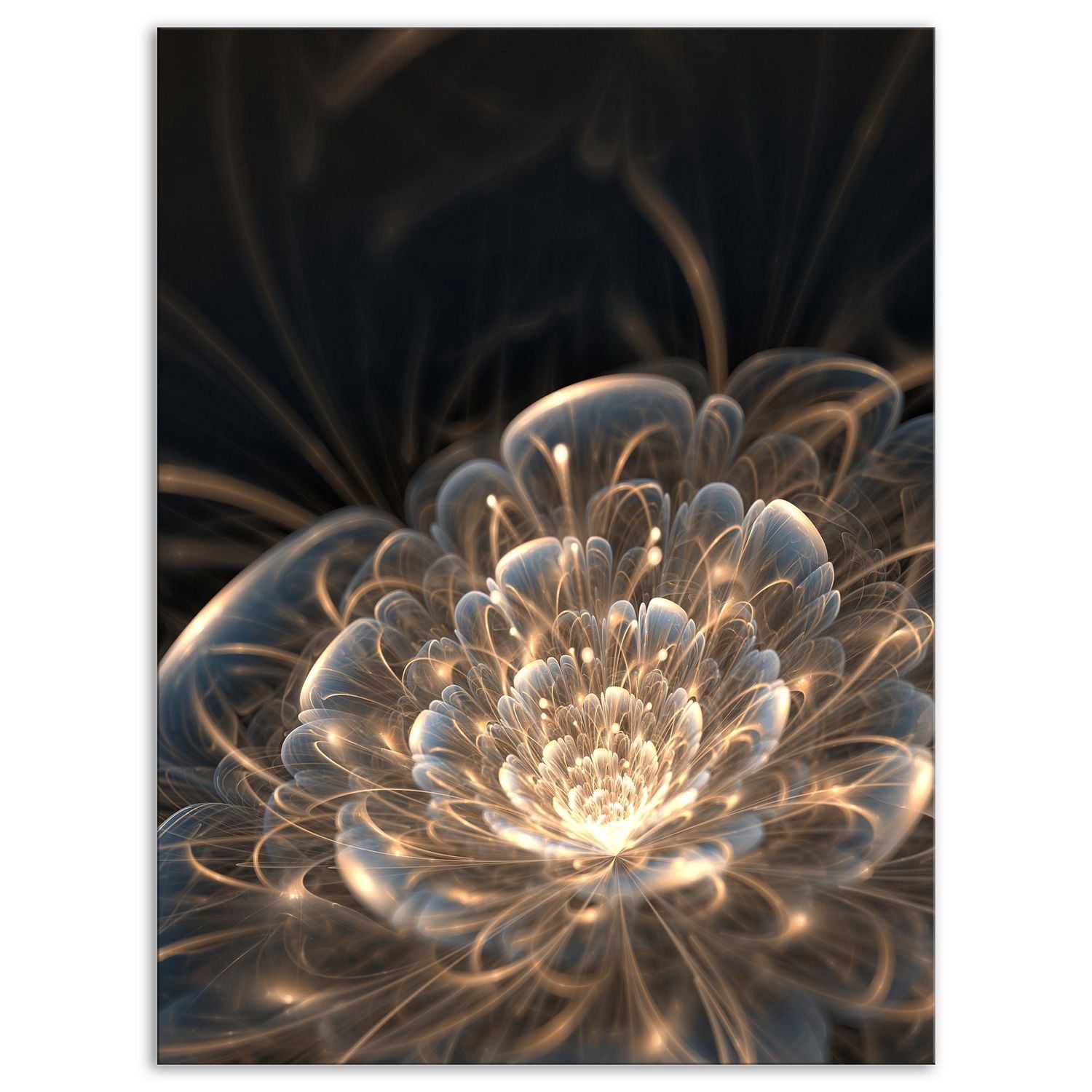 Designart Fleur fractale aux rayons dorés Art mural sur toile