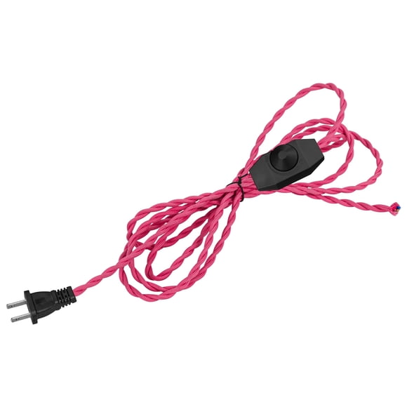 FSLiving 5.9'/1.8M Braided Wire with Dimmer Weave Rope for DIY Retro Style Replacement Open Wires Dimmable Switch Plug-in Cord(Pink),Customizable,1PCS