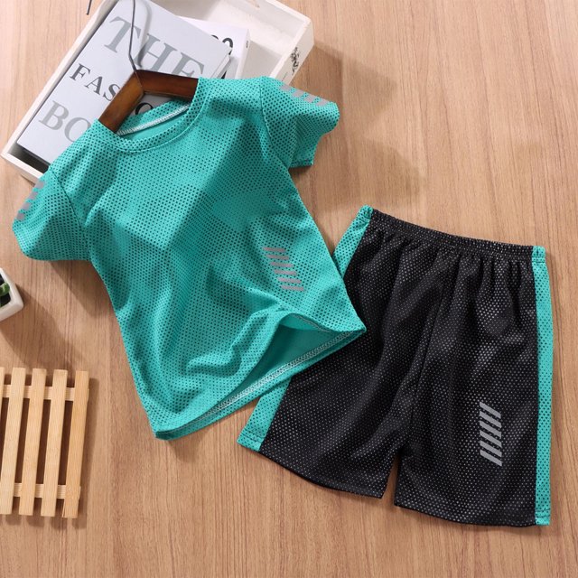 TopLLC Ensembles de Blouses et Chemises à Manches Courtes Col Rond Mode Garçon Décontracté Manches Courtes Hauts Col Rond Short Costume de Sport Ensemble Fille