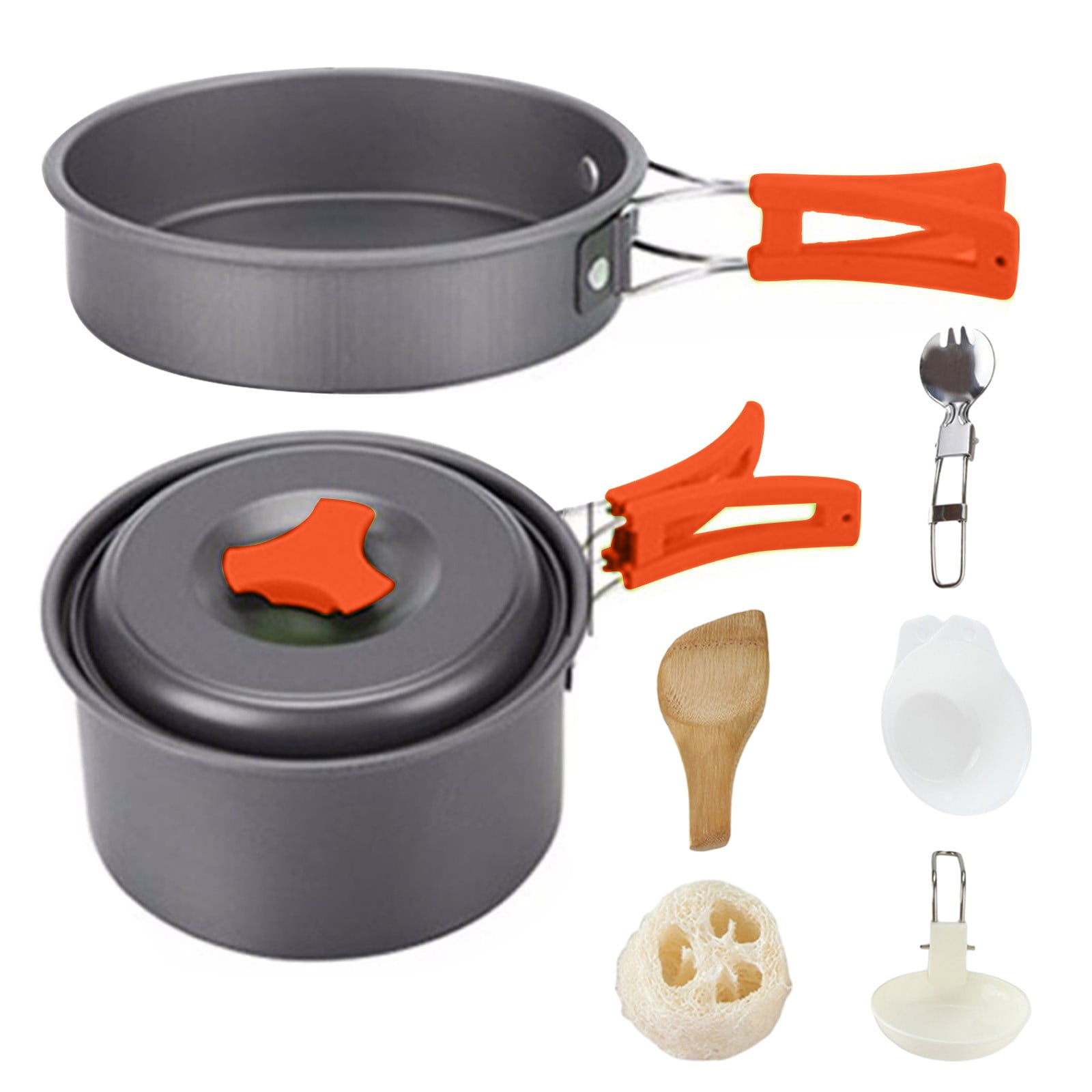 Batterie De Cuisine Camping 8 Pièces – Ensemble En Acier Inoxydable Pour 2-3 Personnes, Casseroles, Poêle, Assiettes Et Gobelets, Design Empilable Et Poignées Pliables