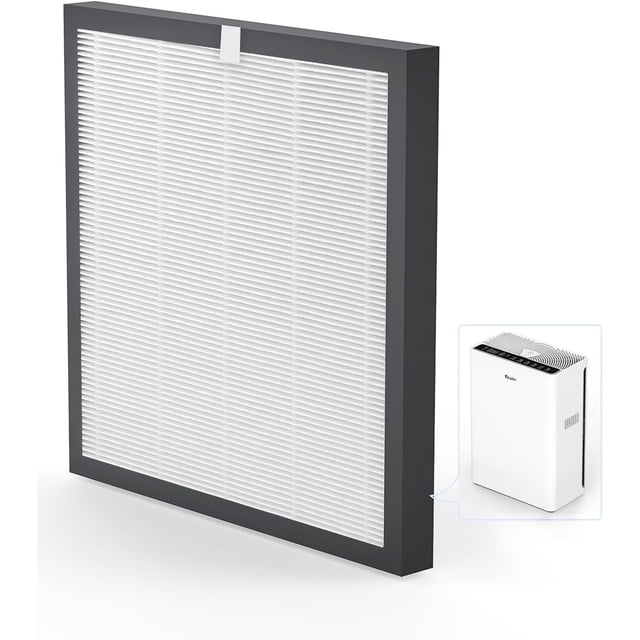 True HEPA Replacement Filter, Compatible A3 Air Purifier, H13 HEPA Filter for A3 Air Cleaner front-facing cylindrical replacement filter with pleated media and plastic end caps, dimensions 11 x 1.57 x 11.2 inches (28 x 4 x 28.5 cm), H13 True HEPA composed of pre-filter, HEPA media and activated carbon layers, fits VEWIOR A3 air cleaner; often kept as a spare for workshop dust control or seasonal filter swaps.
