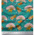 thumbnail image 1 of Soimoi Modal Satin Fabric Tree,Floral & Deer Animal Print Fabric by The Yard 42 Inch Wide, 1 of 3