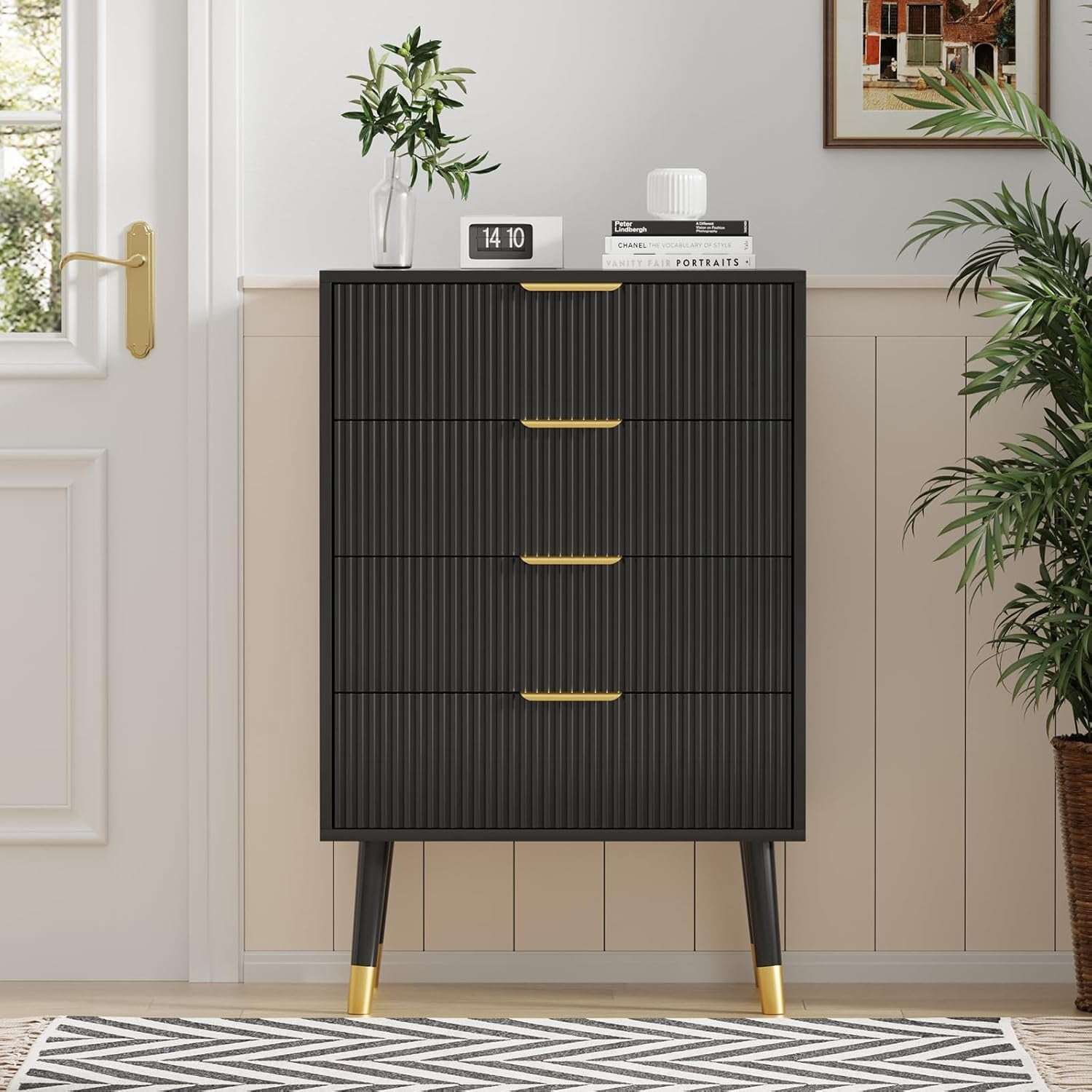 4 Drawer Dresser for Bedroom, Modern Closet Dressers Chest of Drawers, Storage Dresser Chest Cabinet Organizer Unit, Small Fluted Nightstand for Bedroom