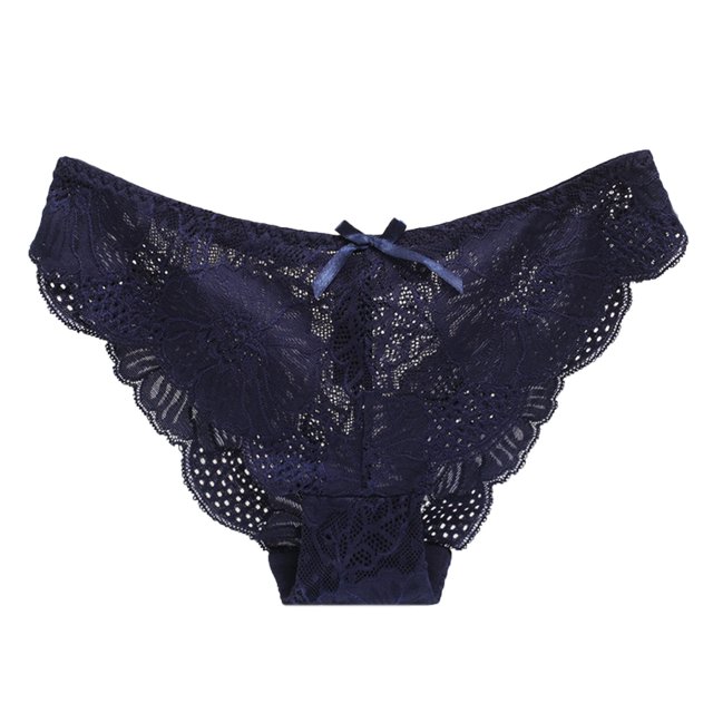 WTXUE Intimates | Waist Comfortable Hollow Ruffle Womens Low Bow Lace Underwear | 1 Piece Dark Blue XXL