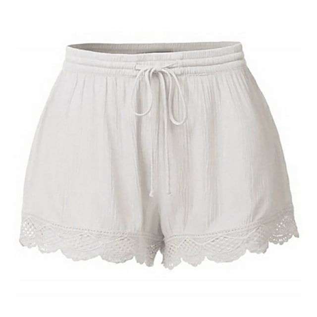 Dealovy Pajamas Shorts for Women Plus Size Drawstring Elastic High Waisted Lace Bottom Comfy Lounge Shorts