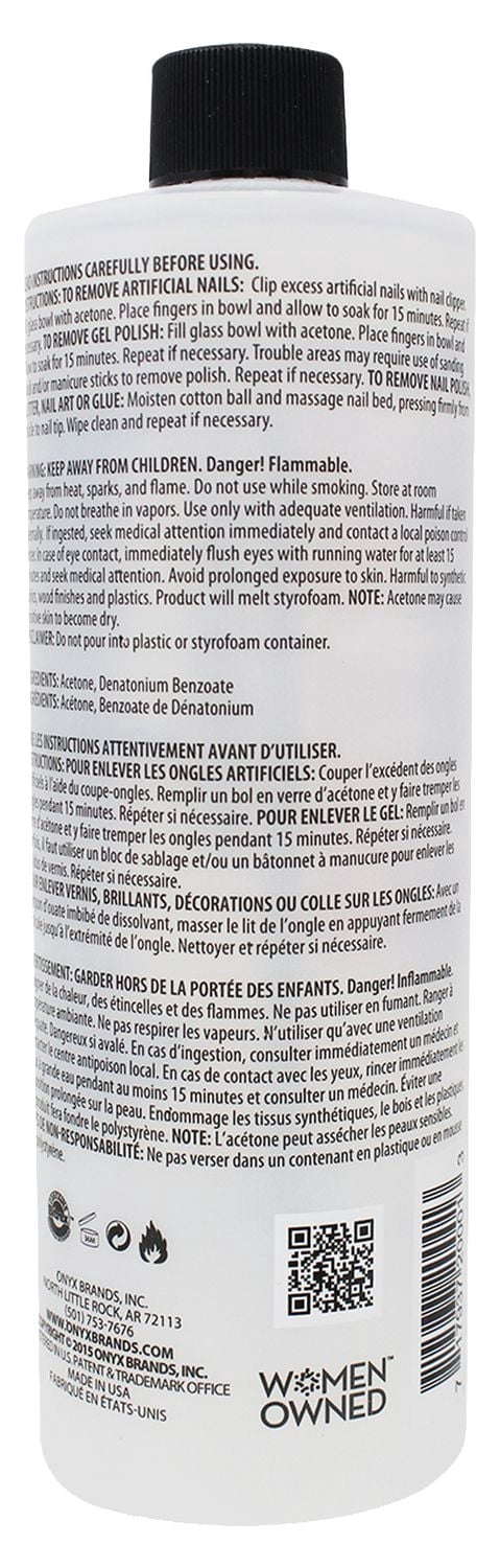 Onyx Professional Dissolvant pour Vernis à Ongles à l'Acétone Pure à 100 %, Résistance Maximale,. Bouteille
