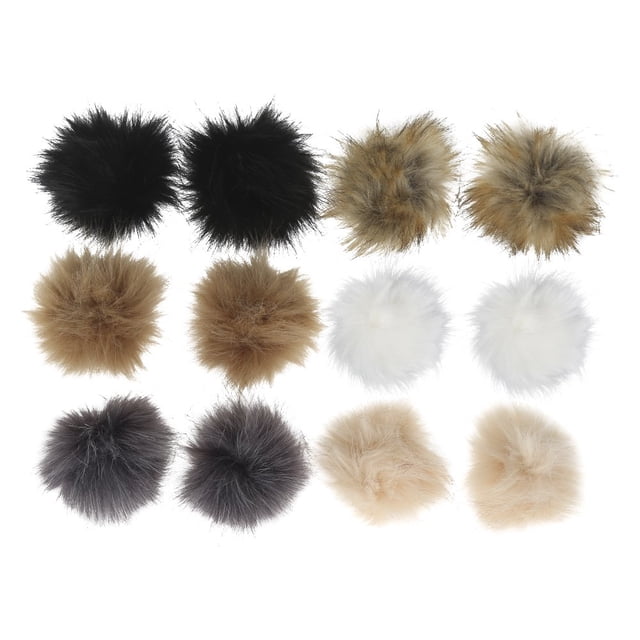 12Pcs Faux Fur Pom Poms for Hats 4 Inch Fluffy Pom Poms with Elastic Loop for DIY Crafts