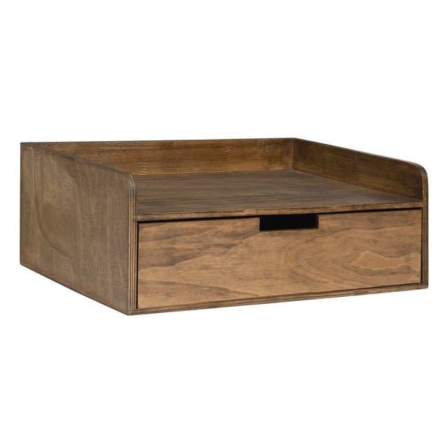 Kate and Laurel Kitt Floating Shelf Side Table with Drawer, Rustic Brown