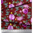 thumbnail image 2 of Soimoi Red Cotton Poplin Fabric Leaves & Ranunculus Floral Fabric Prints By Yard 42 Inch Wide, 2 of 3