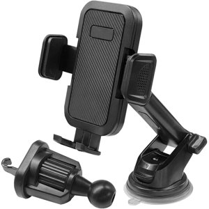 3 en 1 Support de téléphone de voiture - 360° Supports de téléphones cellulaires réglables pour pare-brise de tableau de bord de voiture Air Évent - Support à support Dash avec coupe d'aspiration pour la plupart des smartphones