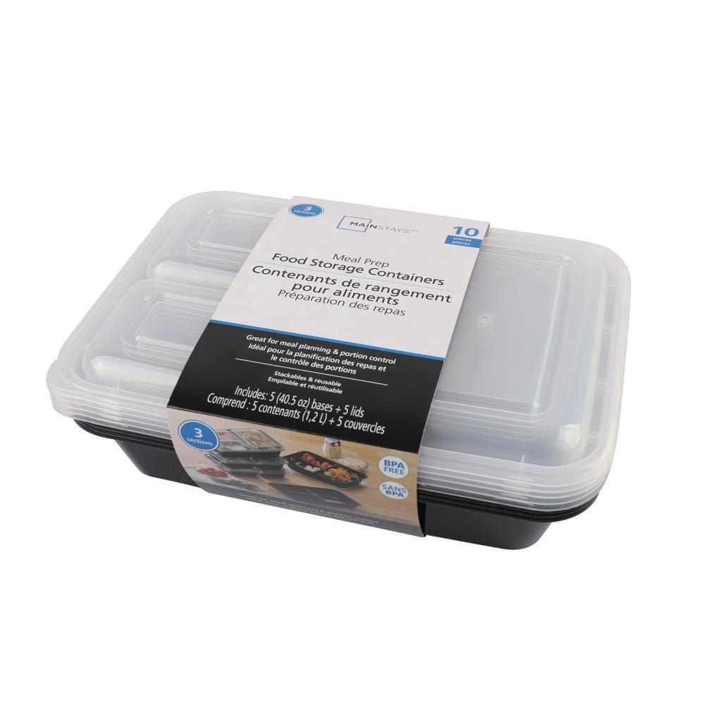 Mainstays 5-pack 3-compartment Meal Prep Containers with Lids – Food Storage Containers for Lunch