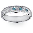 thumbnail image 1 of Mens Blue Diamond Hammered 10K White Gold Wedding Band, 1 of 1