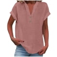thumbnail image 1 of RKSTN Womens Summer Tops Fashion Cotton and Linen Buttons Going out Tops Basic Solid Color Shirts V-Neck Short Sleeve Loose Fit Pullover Tops, 1 of 5