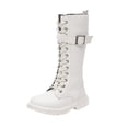 thumbnail image 1 of Gubotare High Boots for Girls Girls Lace Up Riding Boots Mid Calf Combat Boots Leather Side Zipper Boot Non Slip Girls Booties Size 3.5 (Beige,Big Kids 3.5), 1 of 9