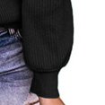 thumbnail image 4 of Pompotops Mode Dames Décontracté Uni Manches Longues Col en V Pull Ample Blouse Femme, 4 of 4