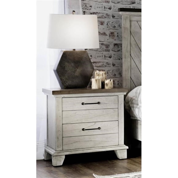 Bear Creek Rustic Ivory Wood Two Drawer Nightstand White