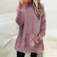 thumbnail image 2 of KIHOUT Hauts pour Femmes Printemps Hiver Col Rond Peluche Ample Couleur Unie avec Poche Chaud Blouse à Manches Longues Hauts, 2 of 6