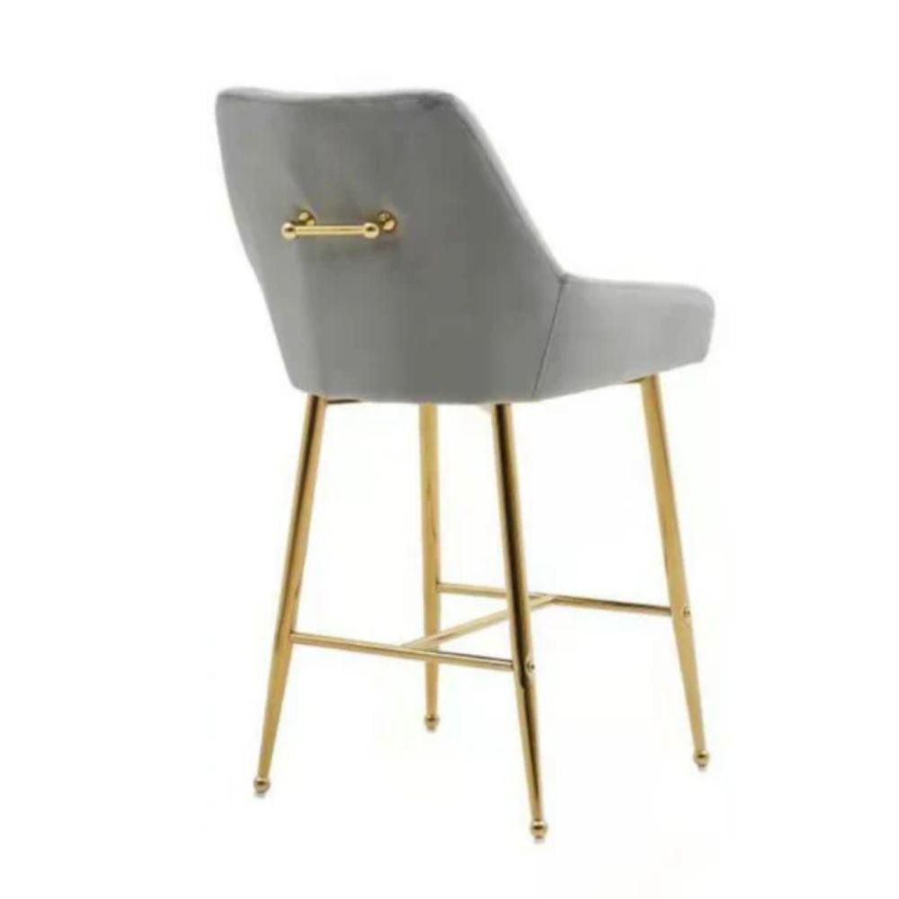 Tabouret Heye gris avec revêtement en velours et base en acier