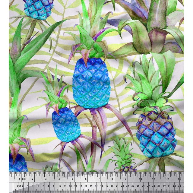 Soimoi Poly Georgette Fabric Leaves & Pine Fruits Print Fabric by Yard 42 Inch Wide