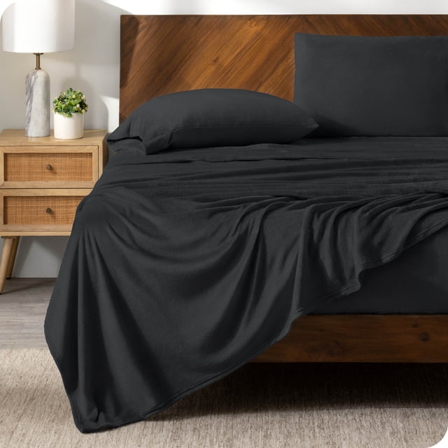 Bare Home Microplush Fleece Sheet Set - Ultra Soft - Deep Pocket - Full, Black