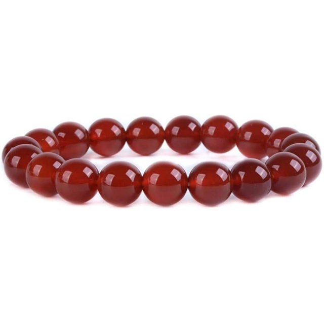 Bracelet Extensible Unisexe en Perles Rondes de 10 mm en Pierre Précieuse d'Agate Rouge 7 Pouces