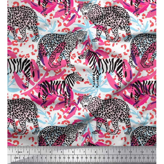 Soimoi White Rayon Fabric Leopard Skin,Leopard & Wild Animal Print Sewing Fabric BTY 56 Inch Wide