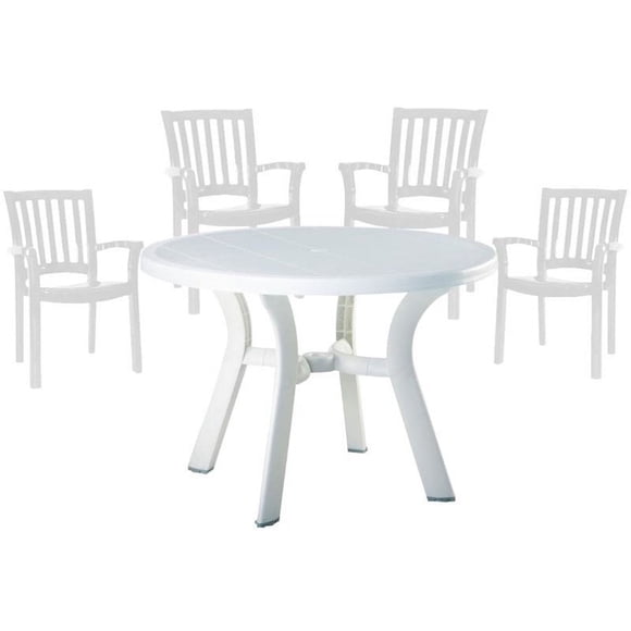 5 Piece 42" Round Resin Patio Table and 4 Resin Chairs in White
