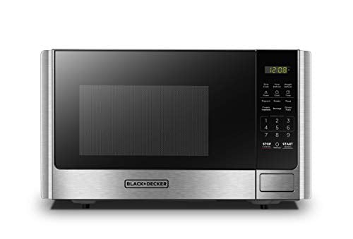 BLACK+DECKER Digital Microwave Oven with Turntable Push-Button Door, Child Safety Lock, Stainless Steel, 0.9 Cu.ft
