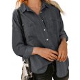 thumbnail image 1 of MAWCLOS Ladies Loose Curved Hem Denim Shirts Office With Pockets Tops Black 2XL, 1 of 3