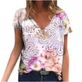 thumbnail image 1 of Hauts d'Été pour Femmes Manches Courtes Femmes Blouse d'Été Imprimée T-Shirts Décontractés Col en V Manches Courtes T-Shirts Hauts, 1 of 1